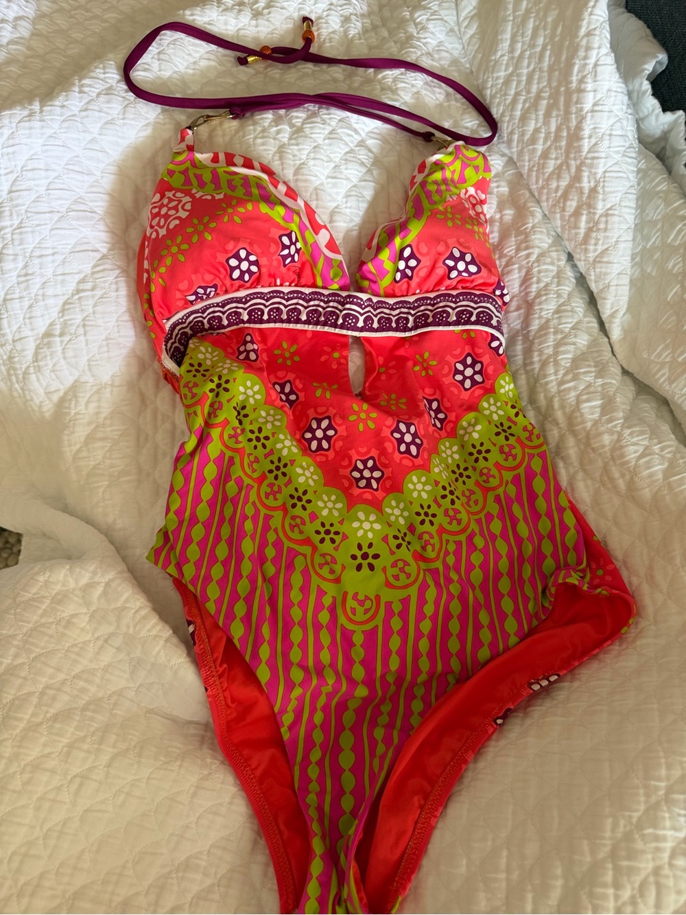 Trina Turk Pink Green Orange Patterned One-Piece Swimsuit